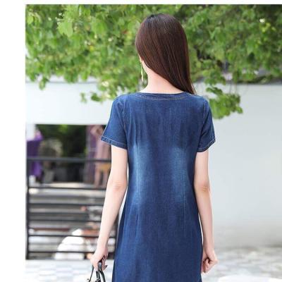 ĐẦM JEAN NỮ ĐẸP DÁNG SUÔNG CỔ TRÒN PHỐI TÚI - NJ975